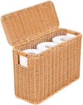 Toilet Paper Storage Basket with Lid, Slim Bathroom Poly Rattan Organizer