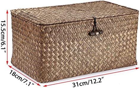 Hipiwe Wicker Shelf Baskets Storage Bin with Lid Handwoven Seagrass Basket