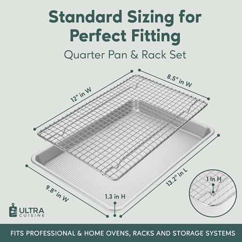 Ultra Cuisine Quarter Sheet Pan with Wire Rack Set - Commercial Quality