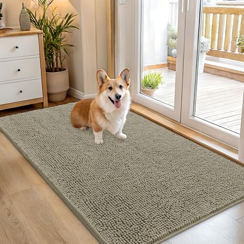 OLANLY Dog Door Mat for Muddy Paws 54x32, Super Absorbent Chenille Mud Mat