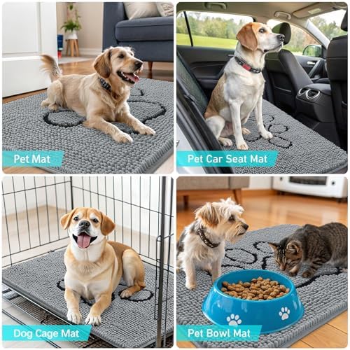 OLANLY Dog Door Mat for Muddy Paws 32x20, Paw Print Design Chenille Mud Mat