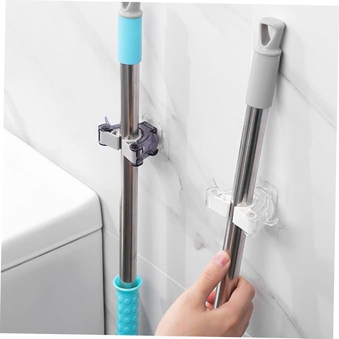 IMIKEYA 2pcs Mop Holder Wall Mount Broom Hanger Clip Seamless Mop Hook Home Kitchen Bathroom Organizer Plastic Material Easy Install