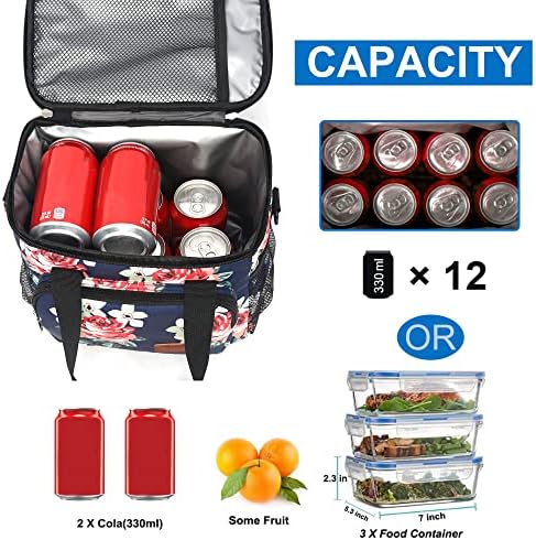 Femuar Lunch Bags for Women/Men, Insulated Lunch Bag for Work Office Picnic - Large Lunch Cooler Bag Leakproof Lunch Box with Adjustable Shoulder Strap for Adults - Floral