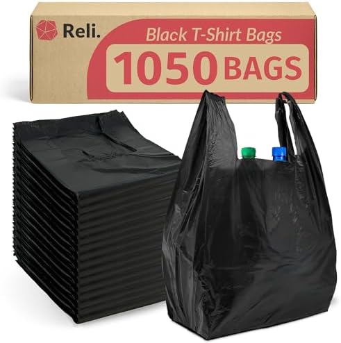 Reli. T-shirt Plastic Bags | 1,050 Pack Plastic Bags with Handles (Plain)