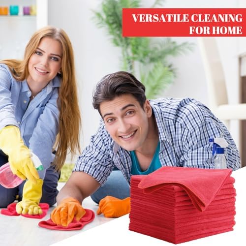 Nuenen Car Microfiber Clean Cloths, Red, 16 x 16 Inch, 60 Pcs