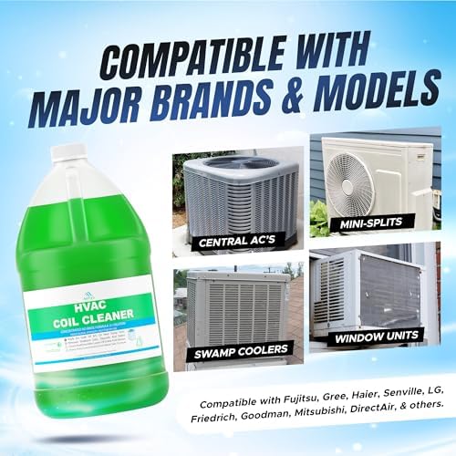 AC Evaporator Coil Cleaner, 1 Gallon (3.78L), No Rinse Coil Cleaner, Metal-Safe Corrosion Inhibitors, Cleans Air Conditioners, Condensers, HVAC, Mini Splits, Heat Pumps, Residential & Commercial