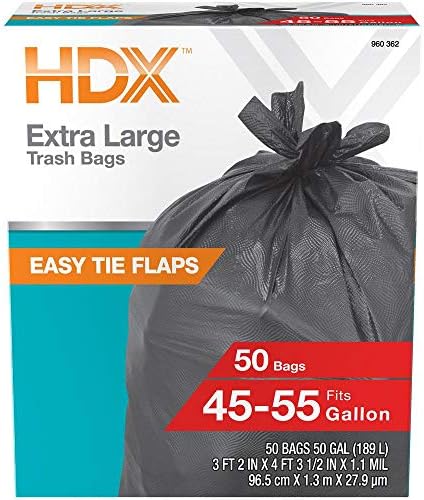 HDX 50 gal. Black Wave Cut Trash Bags (50-Count) (Packaging may Vary)