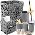 Bathroom Accessory Set, 10 Pieces Bath Set Grey 4 Gallon Wicker Trash Can