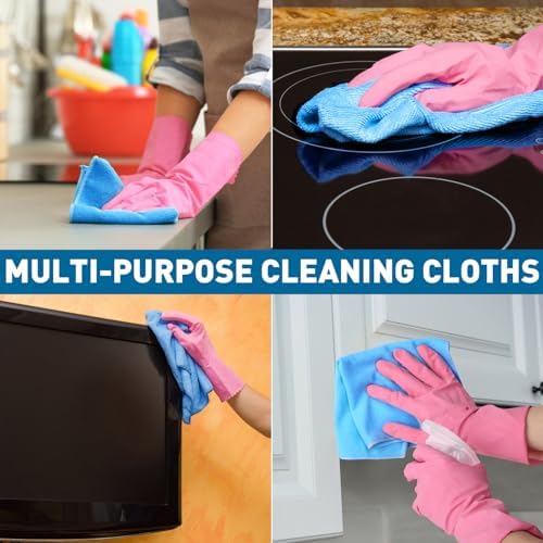 TEAWOO Blue Microfiber Towels Bulk-50 Pack, Cleaning Cloths