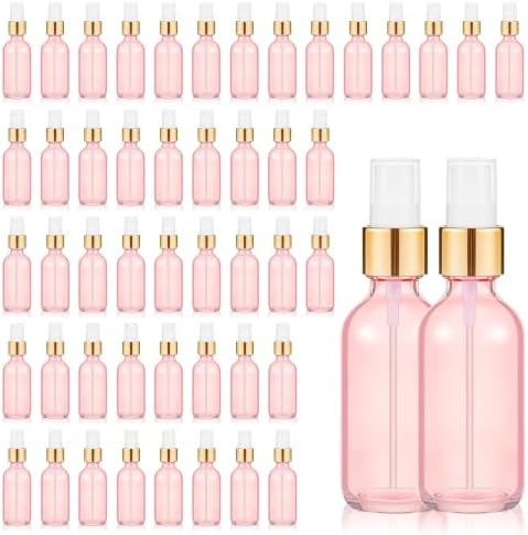 50 Pack 4oz Glass Fine Mist Spray Bottles, Refillable Empty Atomizer Bottles with Pink & Gold Sprayer Caps for Essential Oils, Perfume, DIY Cleaning Solutions & Liquid Storage