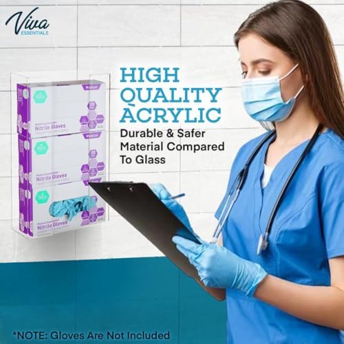 AdirMed VivaEssentials Triple Glove Box Holder, Wall Mount or Free Standing Clear Acrylic Glove Holder