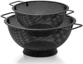 2PCS Black Colander for Kitchen, 3QT and 5QT, Stainless Steel Pasta Strainer with Handle, Pasta Strainer for Fruits Vegetables Cooking Food, Dishwasher Safe