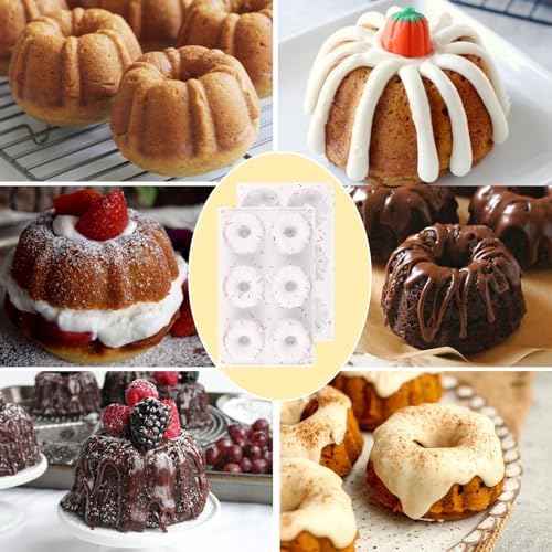 HUAKENER 2 Pcs Mini Fluted Cake Pan, 6-Cavity Fluted Tube Cake Pan