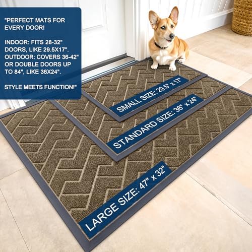 OLANLY Front Door Mat Outside 29.5x17, All-Season Absorbent Rubber Doormat