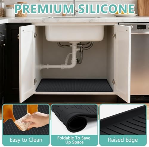 32" x 22" Under Sink Mat for Kitchen Lanstics Under Sink Organizer Black