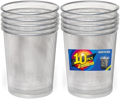Silver Mesh Trash Cans,10-Pack 6 Gal Mesh Office Trash Can,Open Metal Wire Wastebaskets, Waste Basket Trash Can for Near Desk, Small Garbage Can,Recycling Garbage Container Bin for Office&Home