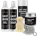 Culina Cast Iron Soap & stick & Conditioning Oil & Stainless Scrubber &Restoring Scrub & brush | All Natural Ingredients | Best for Cleaning, Non-stick Cooking & Restoring | for Cast Iron Cookware