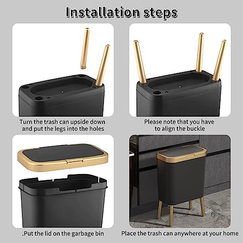 Procade 2Pack 4 Gallon Slim Kitchen Garbage Can,Gold Trash Can,White +Black