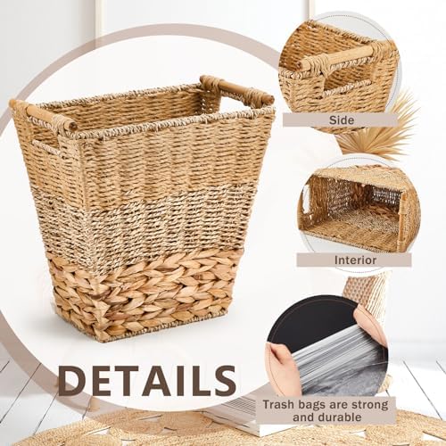 Mifoci 2 Pcs Wicker Trash Can with 50 Small Trash Bags for Bathroom