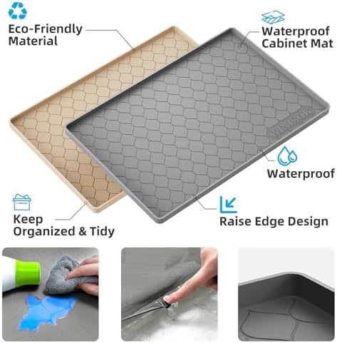 Winisok Waterproof Under Sink Mat 34" x 22", Silicone Mat, Beige