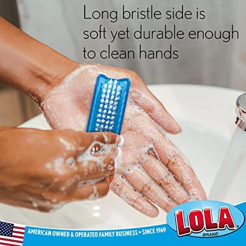 LOLA Classic Hand & Nail Brush, 2 Sided - 3 Pack, Soft & Stiff, Long-Lasting, Comfortable No-Slip Grip, Cleans Hands & Fingernails, Blue