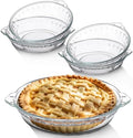 Uiifan 4 Pcs Mini Glass Pie Pan 6 Inches, Clear Baking Dish with Handles