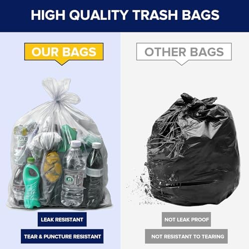 50 packs-Large 45-50 Gallon Heavy Duty Trash Can Bags|2 Mil |Clear Thickened/Plastic Bag-Kitchen&Yard,Building,Outdoor,Hotel, Property-Made in the USA (50)