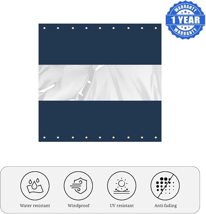 Covers & all Outdoor Clear Panel Curtain, 12 oz Vinyl Outdor Curtains for Patio, Waterproof & Weather Resistant Tarp with Brass Grommets for Pergola, Porch, Gazebos, Balcony (7’ H x 15’ W Feet, Blue)