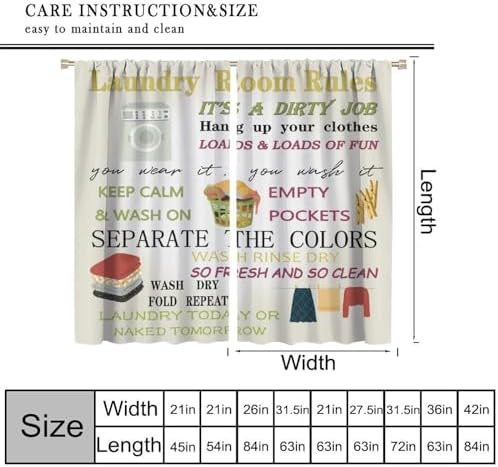 JESTRONRY Laundry Room Theme Curtains, Wash Dry Fold Repeat Print Fabric Window Treatments Kitchen Bathroom Curtain, Home Decor Rod Pocket Window Drapes 72x63 Inch Blackout