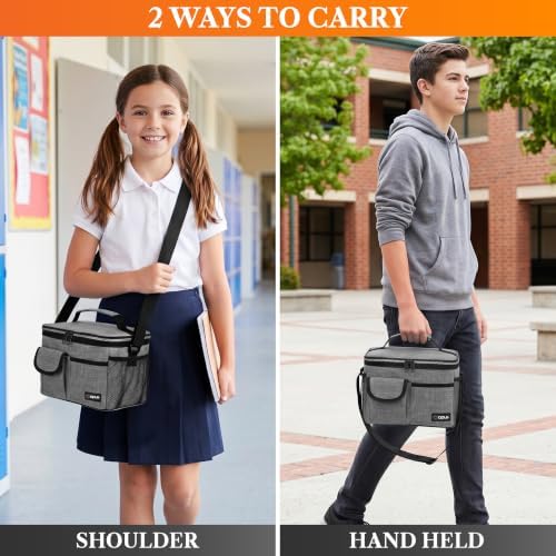 opux Insulated Lunch Box Adult, 14 Can Leakproof Cooler Bag Kid, Gray