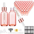 PrettyCare Glass Eye Dropper Bottles 2oz (60ml), 63 Pack Empty Thick Rose Glass Bottles Bulk with Leakproof Caps - With Labels & Funnels for for Storage, Travel,Essential Oils, DIY Serums, Tincture