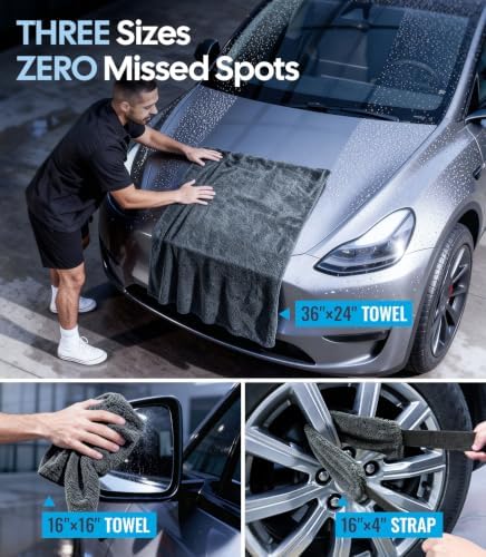 Wigoo Microfiber Car Drying Towel for Detailing, Cars, SUV, Truck (3 Sizes)