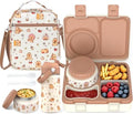 Kids Bento Lunch Box with Food Jar, Water Bottle, Lunch Bag, Brown