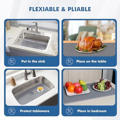 Bestjing Silicone Sink Protectors for Kitchen Sink-28.4"x 14.3", Gray