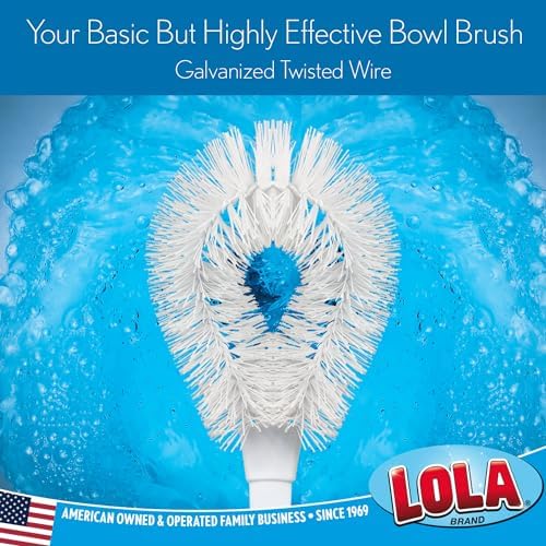LOLA Toilet Bowl Brush Curved Head, Coated Wire, Durable Poly Bristles 3 Pk