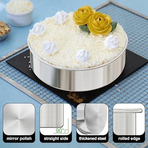 9½ Inch Round Cake Pan, 2PCS Stainless Steel Cake Pans &100 Parchment Paper