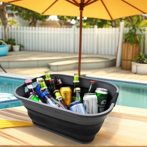 SAMMART 17.5L (4.6 Gallon) Collapsible/Foldable/Pop Up/Portable Washing Tub/Storage Basket, Water Capacity 13.5L/3.5 Gallon (2, Grey/Black (Set of 2))