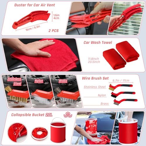 55PCS Car Detailing Kit Interior Cleaner with High Power Handheld Vacuum, Car Detailing Brush Set, Car Cleaning Kit, Drill Brush Set, Car Cleaning Tools Brushes for Interior, Exterior, Wheels