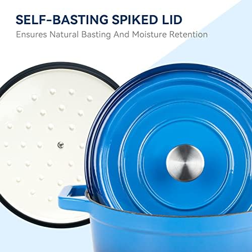 Miereirl 6.5 Quart Enameled Dutch Oven Pot with Lid, Cast Iron Dutch Oven with Dual Handles for Bread Baking, Cooking, Non-stick Enamel Coated Cookware (Dark Blue)