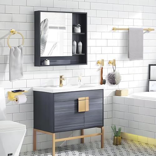 Lairuier Bathroom Hardware Set Brushed Gold, Towel Holder Set Wall Mounted