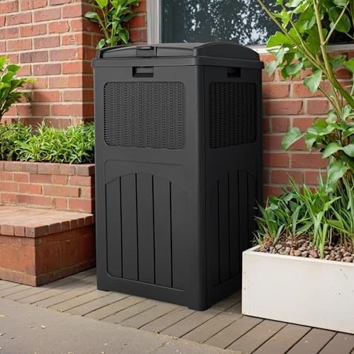 Devoko 33 Gallon Outdoor Trash Can, Hideaway Garbage Bins with Tiered Lid