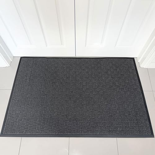ULTRALUX Indoor Outdoor Rubber Scraper Door Mat, Non-Slip 47”x71” Dark Gray