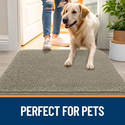 OLANLY Dog Door Mat for Muddy Paws 54x32, Super Absorbent Chenille Mud Mat