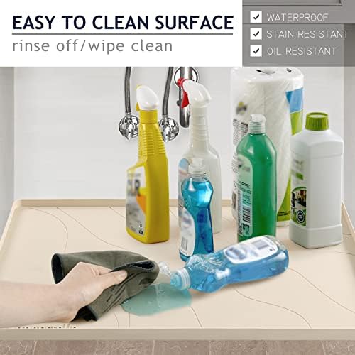 Heavy Duty Silicone Under Sink Mat for Kitchen&Bathroom 25" x 19",Waterproof Under Sink Rubber Mat Drip Tray, Raised Edge Under Sink Liner,Prevent Drips, Leaks, Spills,Beige