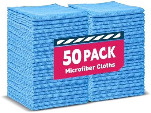 TEAWOO Blue Microfiber Towels Bulk-50 Pack, Cleaning Cloths