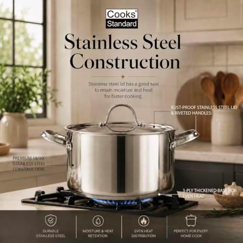 Cooks Standard 6 Quart Stainless Steel Stock Pot - Induction Deep Cookware