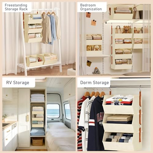 Hanging Closet Organizer Extra Large, Clothes Hanging Shelves for Closet with Divider, Collapsible Closet Storage System, Fabric Closet Hanging Organizer for Home, Dorm, Rv, ,Handbags, Underwear, Sock