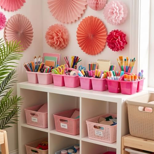 Kathfly 4 Pack Classroom Caddy Organizer with Handle Bulk, Pink