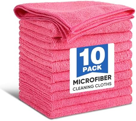 TEAWOO 10 PCS Pink Microfiber Cleaning Cloths, Assorted Cleaning Rags