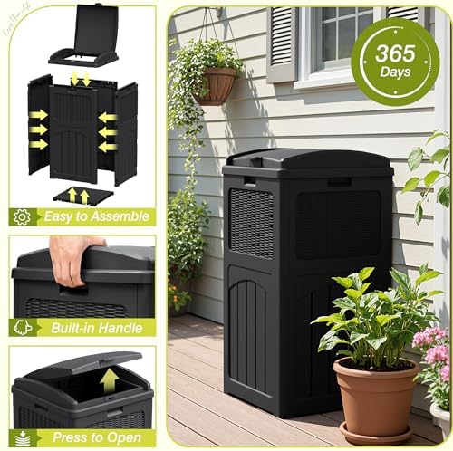 Greesum 33 Gallon Outdoor Trash Can with Lid, 3 Pack, Black